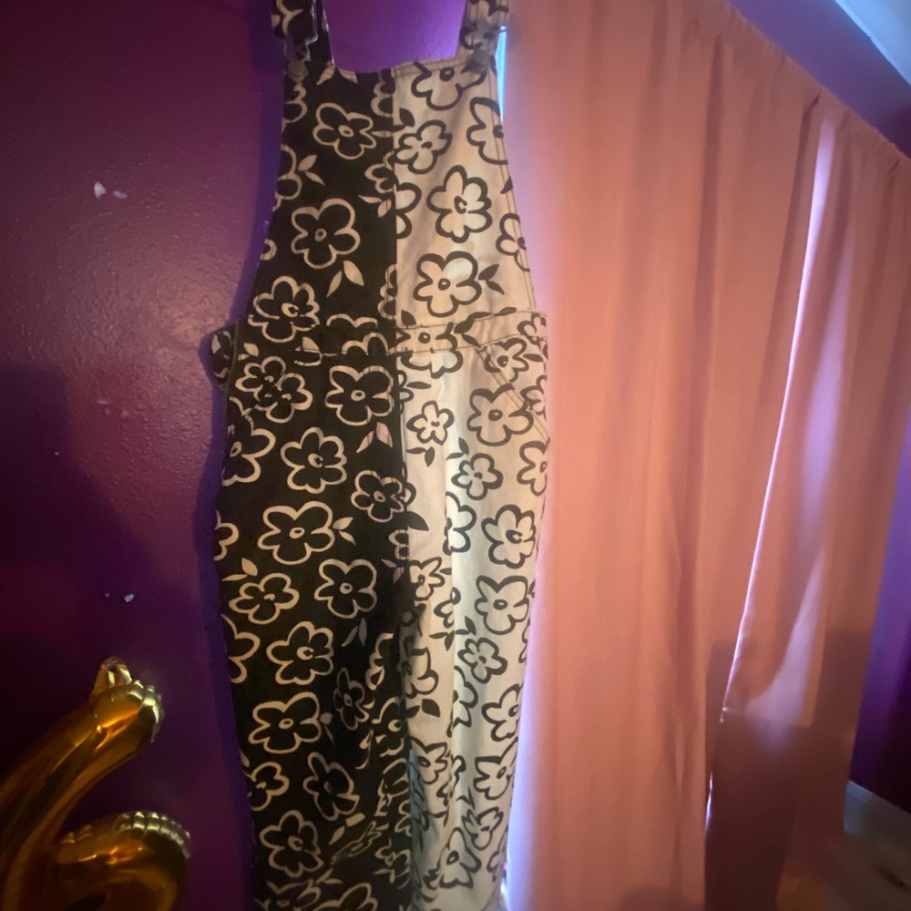 Black and White Floral Overalls